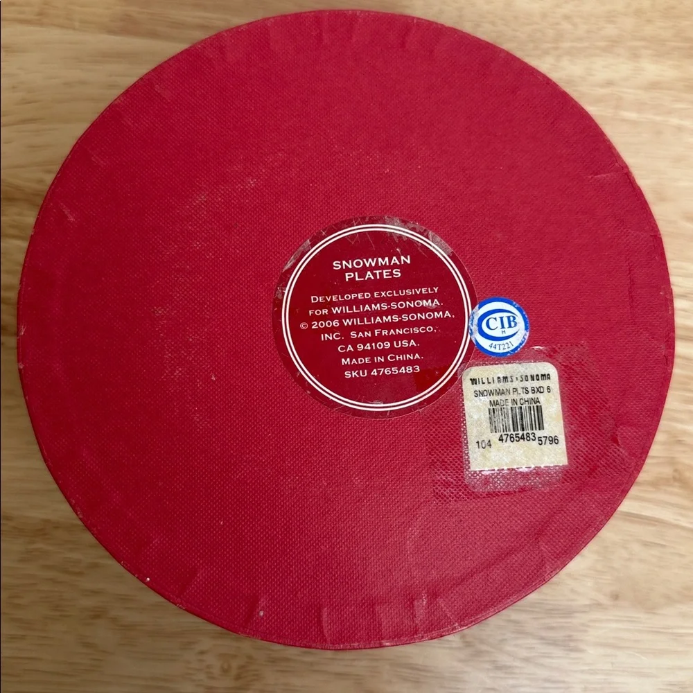 Williams Sonoma | Snowman (set of 6) Dessert Plates - Festive Red 2006